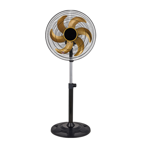 Industry fan, yellow metal blades, powerful air fan, stable round base, 18 in. metal fan